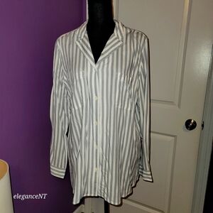 Old Nacy Black/White Striped Long Sleeve Shirt Sz: L NWT
